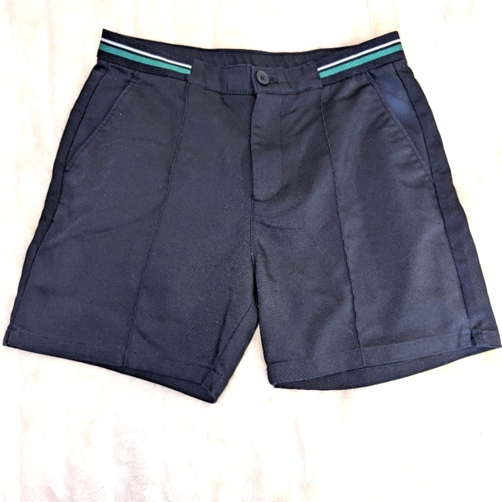 Zara Women's Navy Blue Shorts With Green & White Waist Band Pockets Size Medium